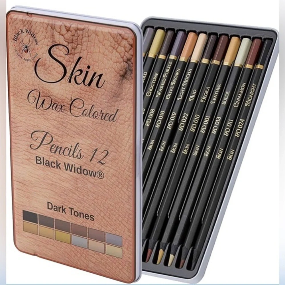 Black Widow Skin Tone Colored Pencils Set of 12 Soft Core Portrait Colors